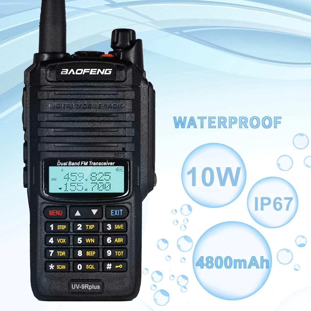 

UV-9R Plus Baofeng Waterproof IP67 Walkie Talkie 10W 4800mAh Two Way Ham Radio Dual VHF/UHF FM Transceiver Long Range Interphone