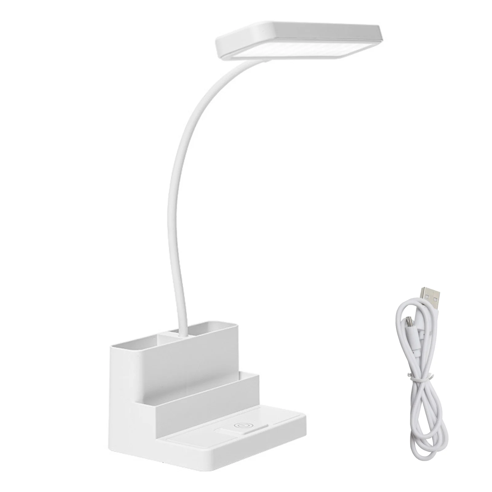 

3 Color Mode USB Rechargeable Storage With Pen Holder LED Desk Lamp Bedroom Flexible Gooseneck Eye Caring Wide Illumination
