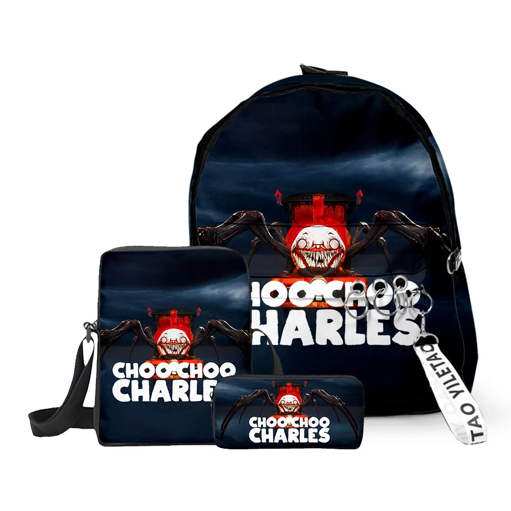 Фото Классический школьный рюкзак Classic Novelty Choo-Choo Charles с 3D-принтом, набор из 3 предметов: рюкзак для ноутбука, сумка через плечо, пенал №4