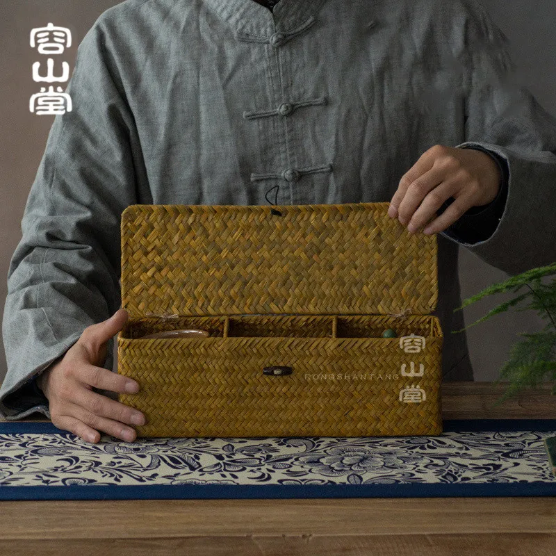 Подставка из ротанга для хранения чайного набора соломенная |