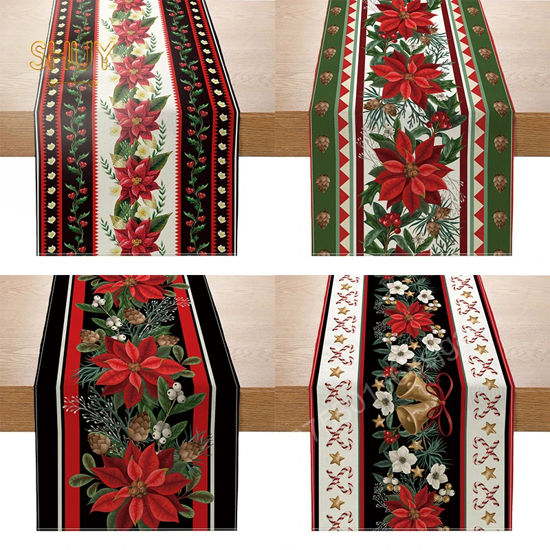 

Luxury New Year Table Runner Christmas Pine Needles Snowflake Pattern Lovely Dining Placemat Decoration 2024 Xmas Tablecloth