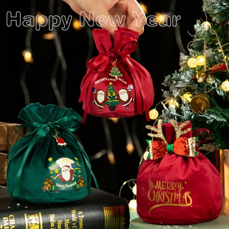 

Бархатная тканевая Подарочная сумка для рождественской елки, сумочка для упаковки подарков на свадьбу, день рождения, новогоднюю подарочную упаковку