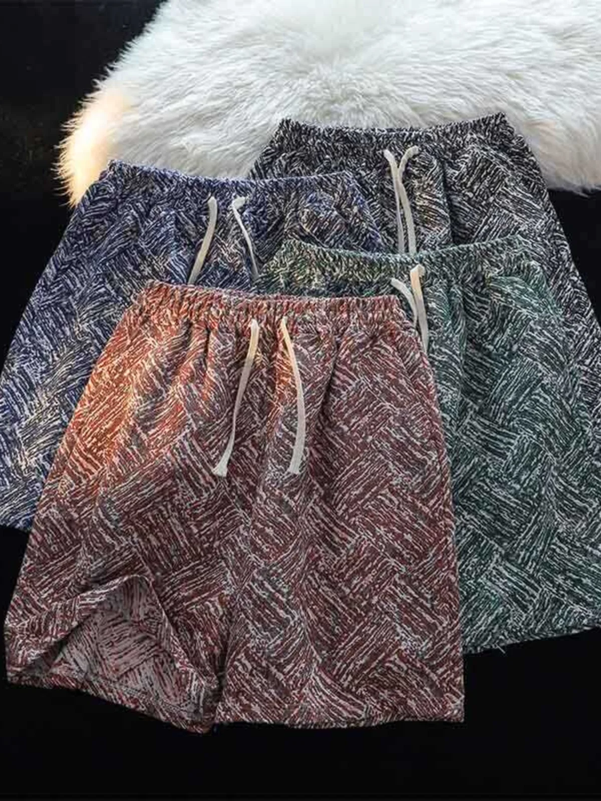 Summer Thin Jacquard Shorts Men's Straight Casual Fashion Brand Sports High Street Ruffle Handsome Design Sense America...