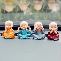 4pcsset cute car decors desktop decorations creative car ornaments little monk figurines resin crafts