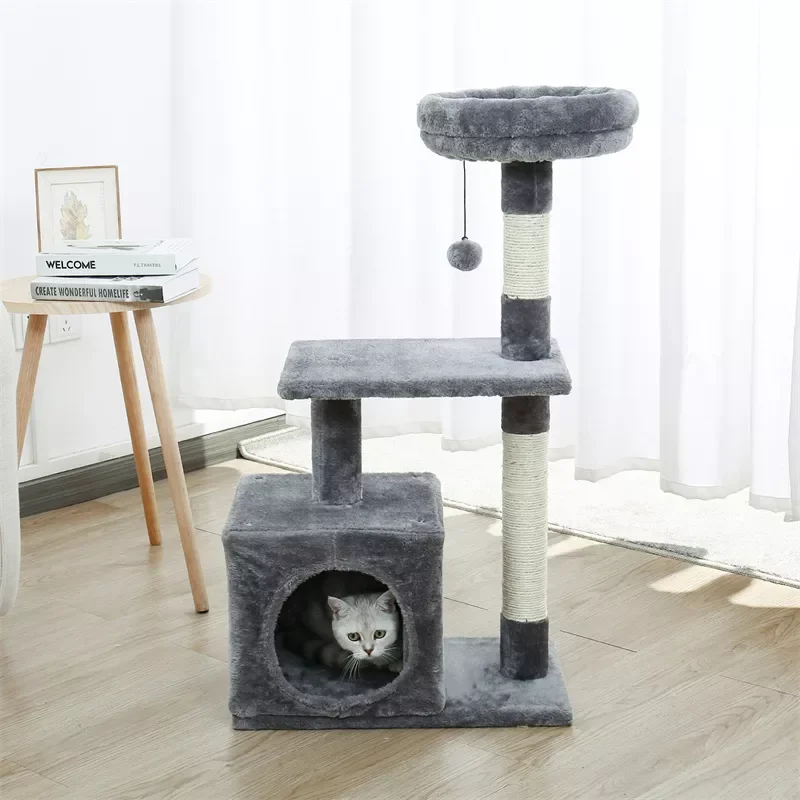 

NEW2023 H228cm Pet Cat Tree Toy Condo Cat Climbing Tower Multi-layer With Hammock Cat House Furniture Scratching Solid Wood Post