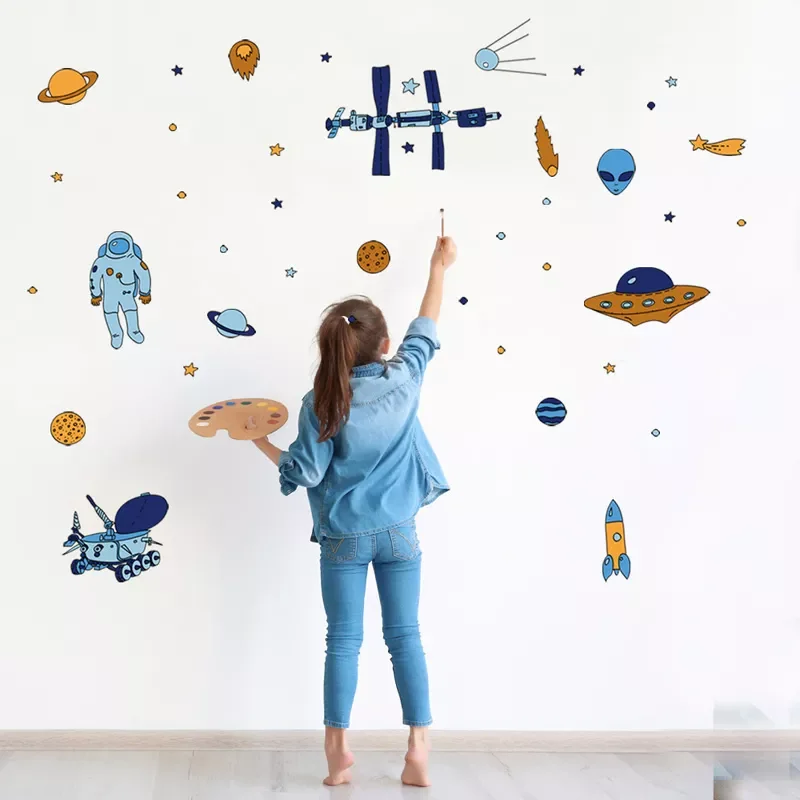 

NEW2022 Spaceship space rocket flying saucer alien Wall Sticker for kids rooms bedroom decorations wallpaper Mural Art Decals st