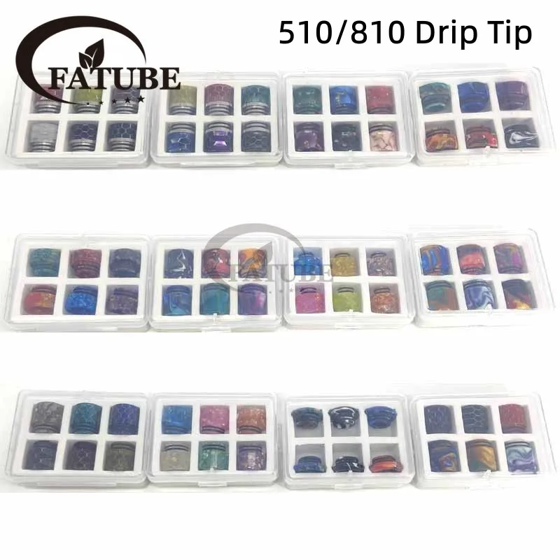 

FATUBE 1 Box Random Color 510/810 Drip Tip Stainless Steel with Resin Dripper Vape (6 Pcs/Pack)
