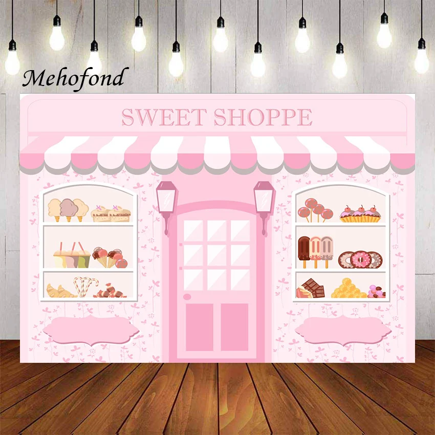 

Mehofond Photography Background Pink Sweet Shoppe Ice Cream Donut Dessert Parlor Girl Birthday Party Decor Backdrop Photo Studio