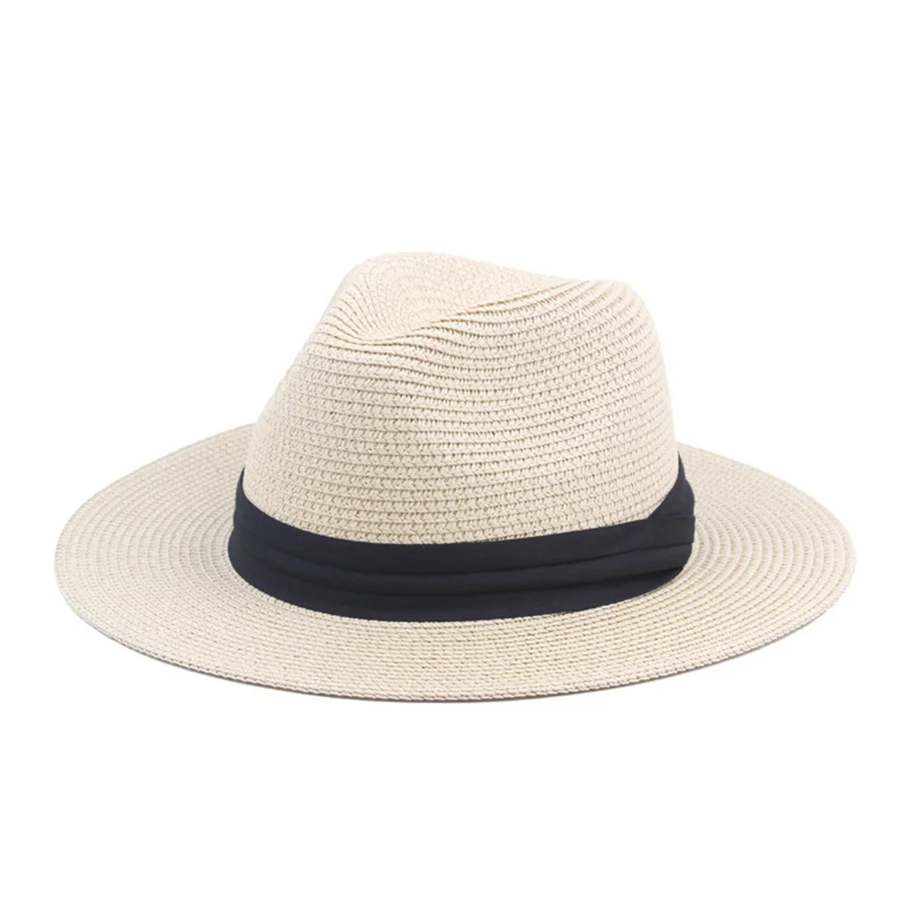 Panama Hat Men Classic Straw Jazz Hat Women Beige Outdoor Casual Hawaiian Ribbon Sun Protection Summer Hat Unisex Straw Sun Hat