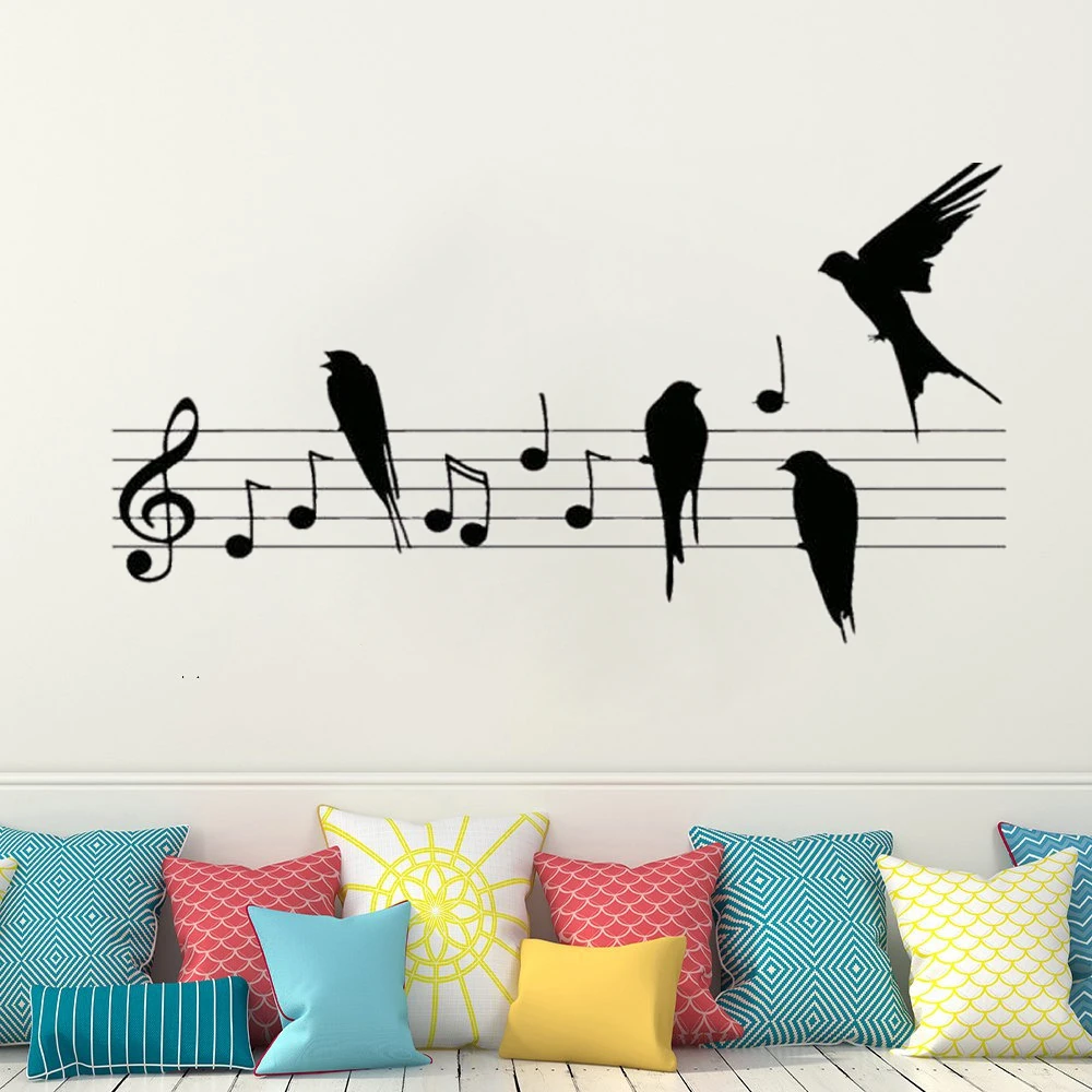 

Notes Music Birds Romantic Bedroom Wall Stickers Home Decoration For Living Room Art Decals Removable Vinyl Poster DW14053