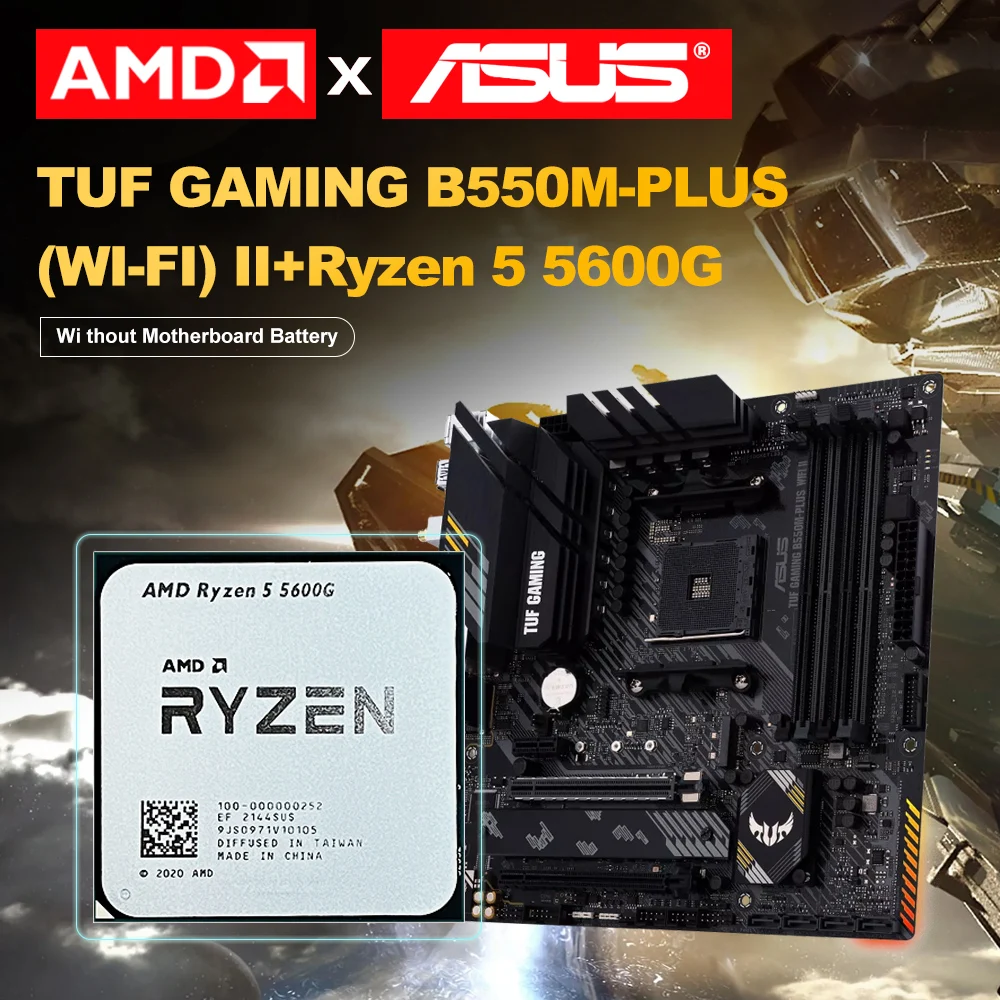 

New ASUS TUF B550M PLUS WIFI II Motherboard+AMD Ryzen 5 5600G Socket AM4 3.9GHz Six-Core CPU Processor Micro-ATX B550M 128G