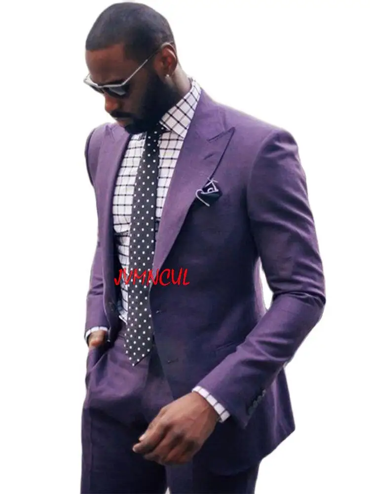 

Purple Casual Mens Suits Sets Custom Made 2pieces(Jacket+Pants+Tie) Slim Fit Bridegroom Groomsmen Prom Clothing Blazer Trousers