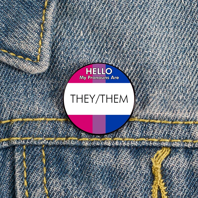 

Hello My Pronouns Are They Them Asexual Pin Custom vintage Brooches Shirt Lapel teacher Bag Badge pins for Lover Girl Friends
