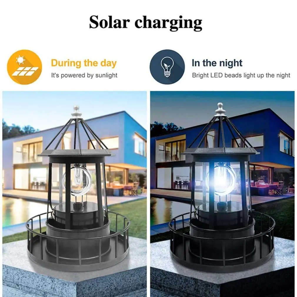 

New Led Solar Powered Rotating Lighthouse Outdoor Courtyard Waterproof Solar Hanging Lamp For Patio Fence Garden