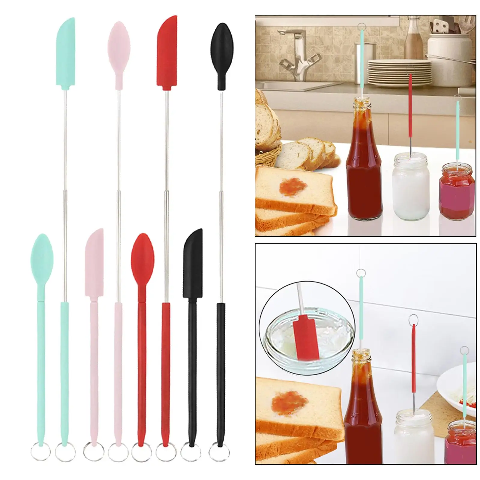 

Силиконовая лопатка, набор ложек, многоразовый мини-скребок для банок, регулируемый крошечный шпатель, маленький для ванной комнаты, кухни, ...