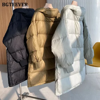 New in Stylish Hooded Women Long Cotton Padded Coats Full Sleeve Zippers Loose Female Down Jackets 2022 Winter Outwear