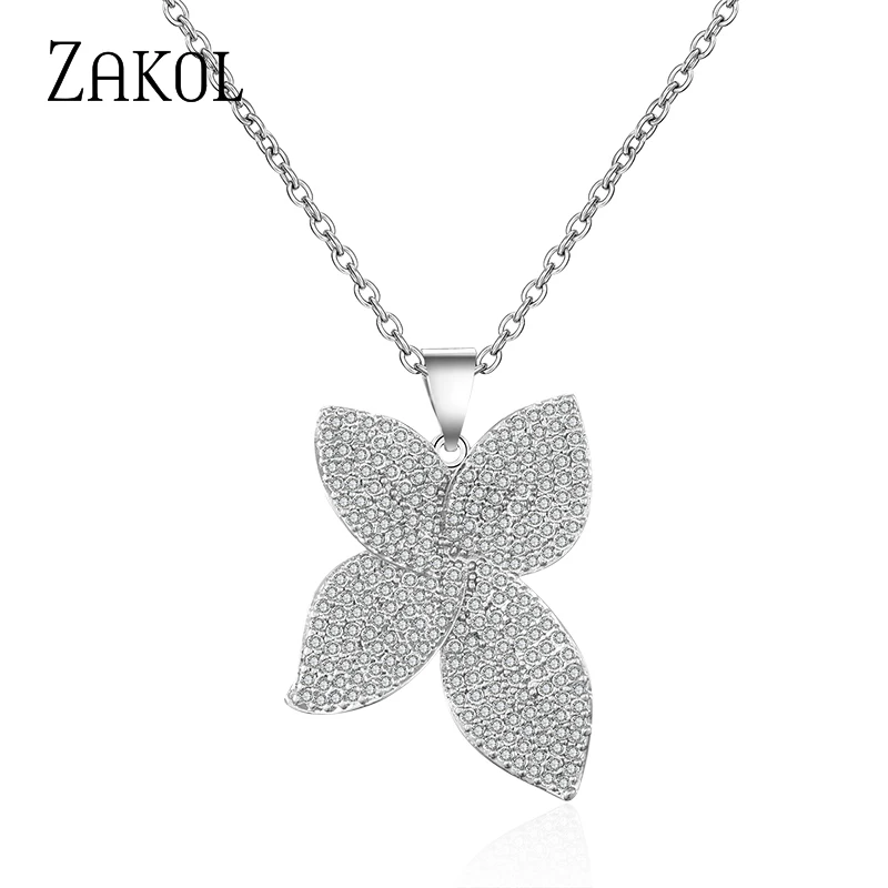 

ZAKOL Luxury AAA Cubic Zircon Micro Pave Necklaces Pendants Flower Shaped for Women Fashion Wedding Jewelry FSNP2119