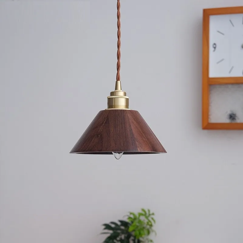 Modern Wood Pendant Lamp Loft Nordic Brass Wooden Fixture Kitchen Island LED Hanging Light Home Decor Lighting Suspension Design