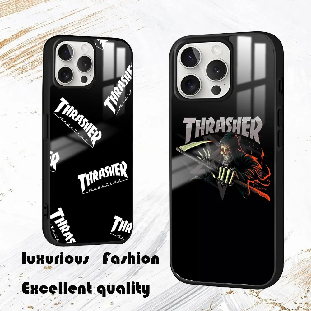 Модный крутой чехол для телефона Thrasher iPhone 16 15 14 13 12 11 Pro Max Plus Mini PC модный зеркальный