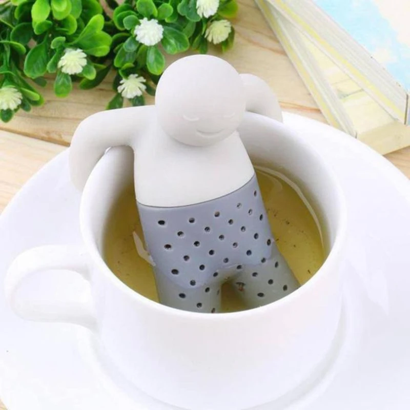 

1pcs Fun Silicone Tea Strainer Cute Cartoon Lazy Portable Creative Small People Filter Bubble Brewing Teapot Kitchen Accessories