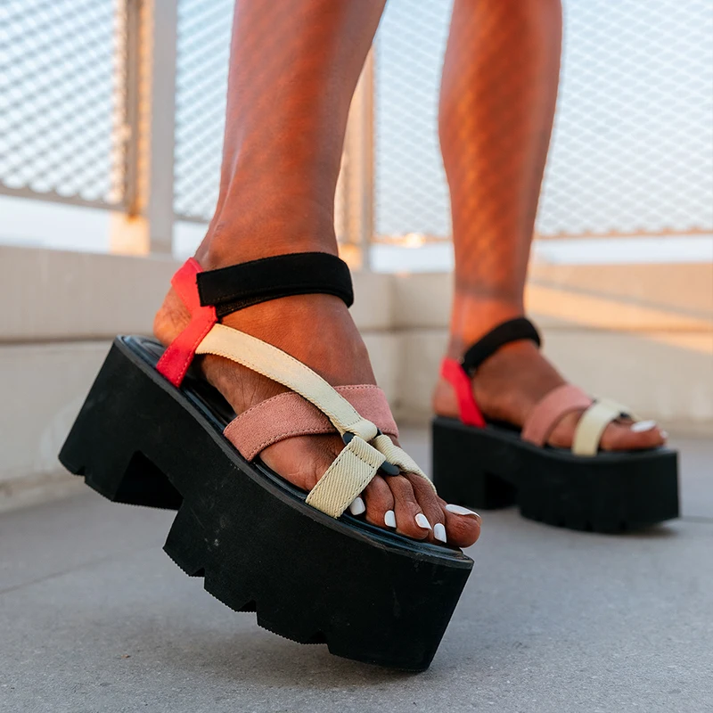 

New Female Mixed Colors Summer Gladiator Sandals Fashion Platform Chunky High Heels Sandals Women 2022 Casual Party Shoes Woman