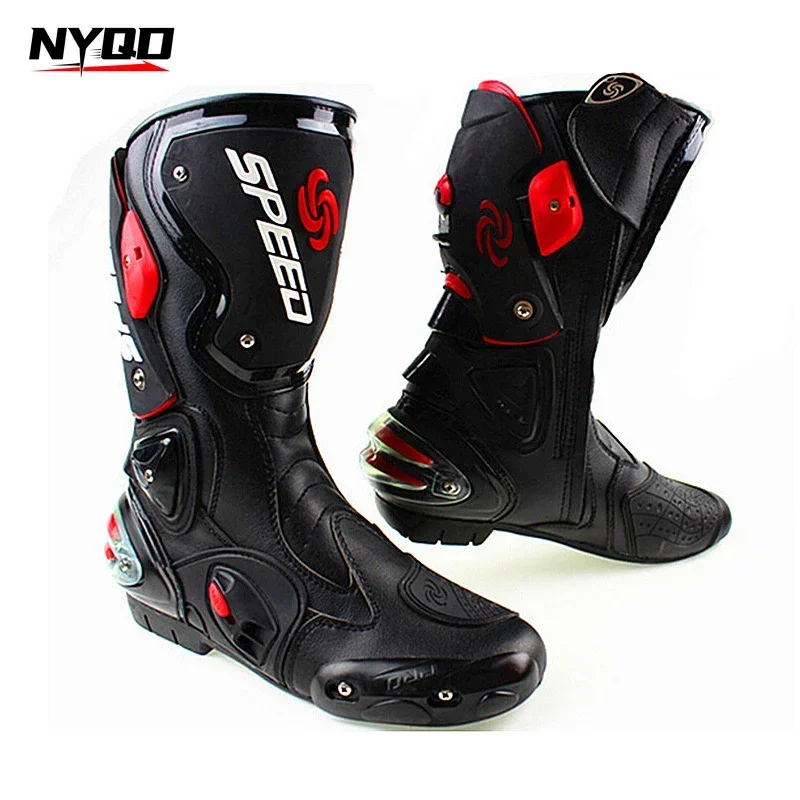 Мотоциклетные гоночные ботинки кожаные мужские рыцарские туфли SPEED сапоги до