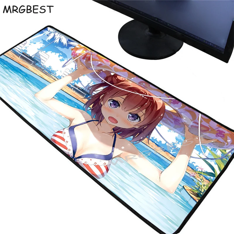 

MRGBEST Big Eyes Swimsuit Girl Mouse Pad 900x400mm Locked Anime Game Mousepad Player Wrist Personalized Mousemat Keyboard Pc Mat