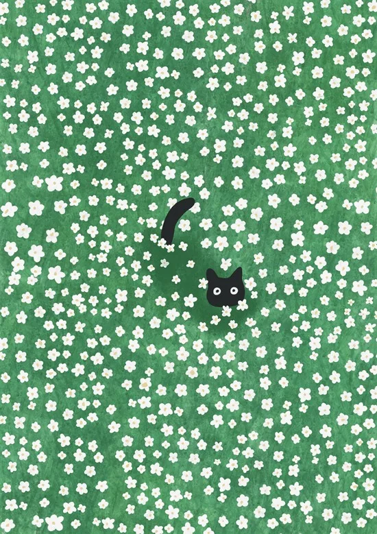 Фотообои с чёрной кошкой на канве