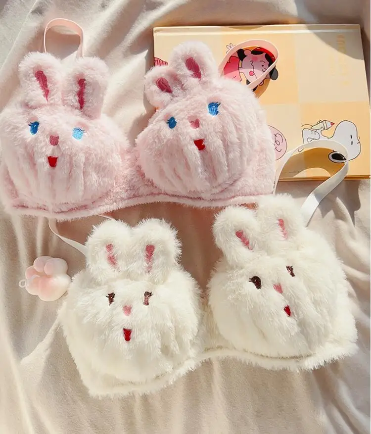 Cute plush bra underwear Japanese cartoon rabbit underwear small chest gathered skin-friendly girls bralette my melody bra