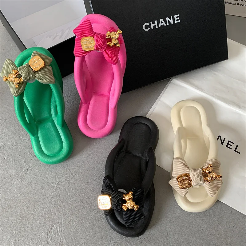 2023 New Fashion Bowknot Women's Slippers Summer Women Slippers Indoor Outdoor Flip Flops Beach Shoe Home Non-slip EVA Slippers