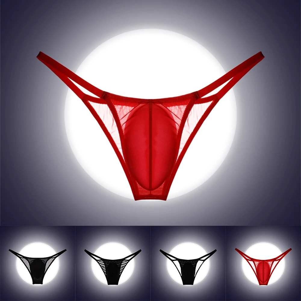 Мужские стринги трусы-мешочки сетчатое прозрачное нижнее белье с низкой