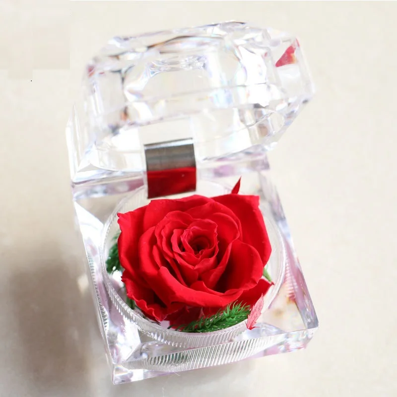 Festivals Supplies Crystal Roses Eternal Flower Expression Ring Acrylic Box For Mother's Day Gift Country Wedding Deco