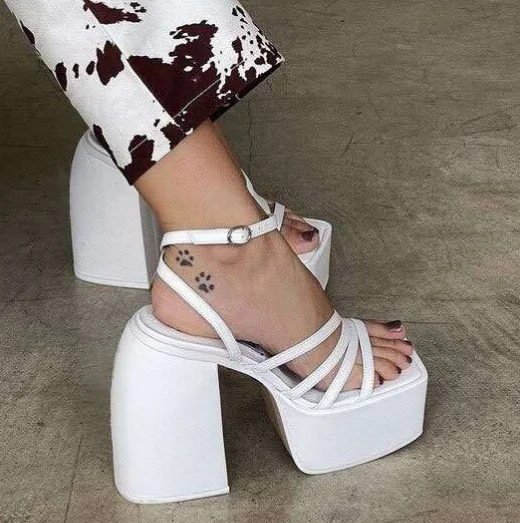 GIGIFOX Brand New 2022 Big Size 43 Summer White Goth High Heels Sexy Party Chunky Platform Sandals Shoes Women images - 6