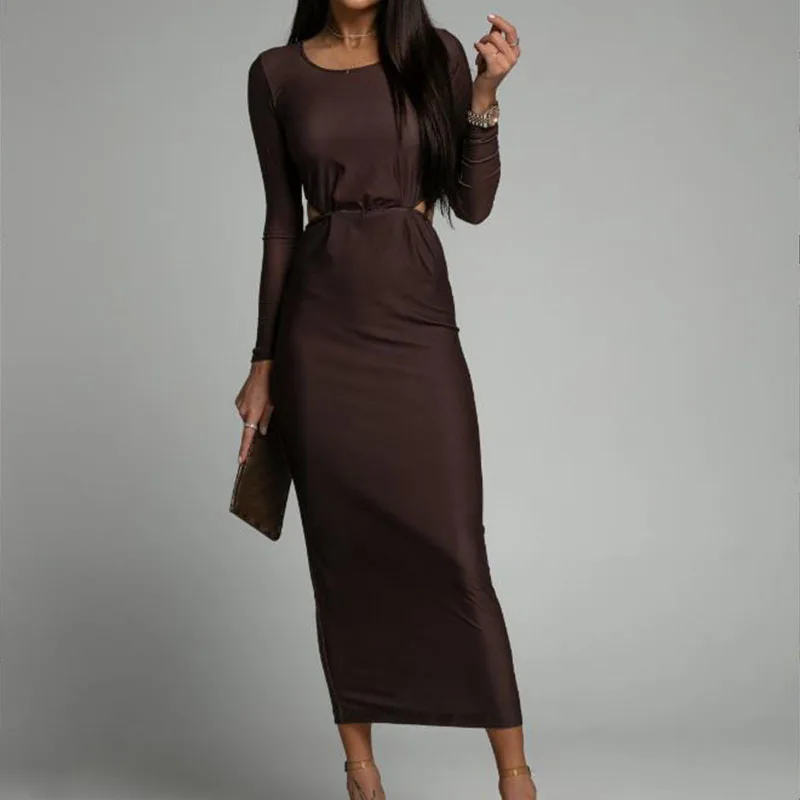 

Женское сексуальное длинное платье с леопардовым принтом на спине, весеннее женское облегающее платье с длинным рукавом и круглым вырезом, облегающее платье в стиле Харадзюку, женское облегающее платье