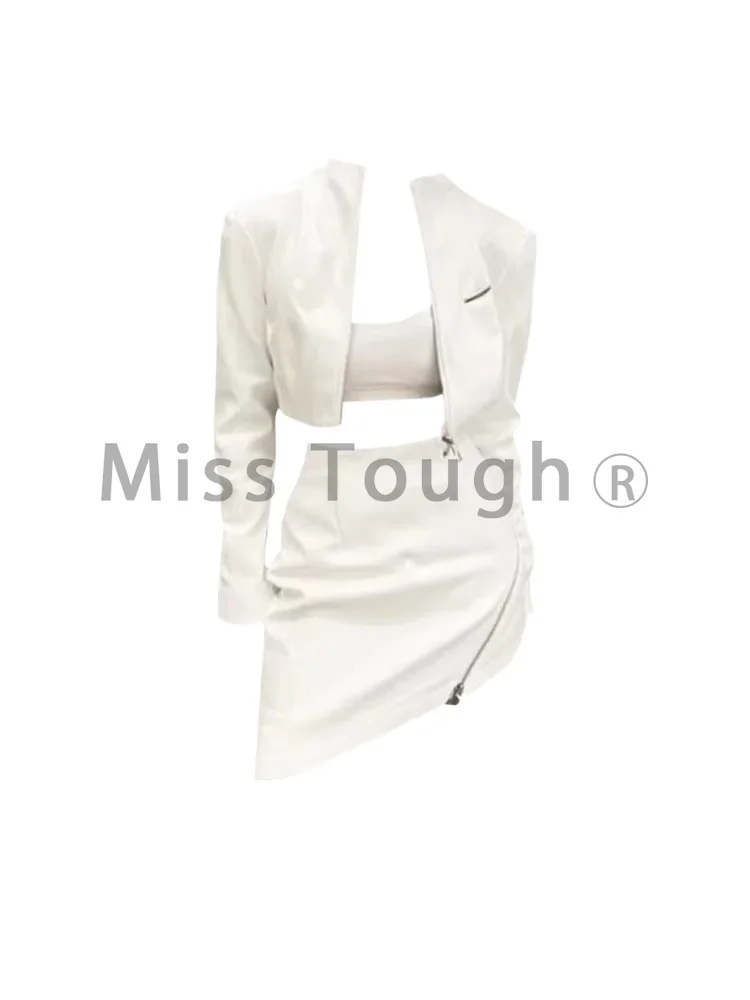 Новая мода Французский сексуальный кожаный белый комплект из 2 предметов