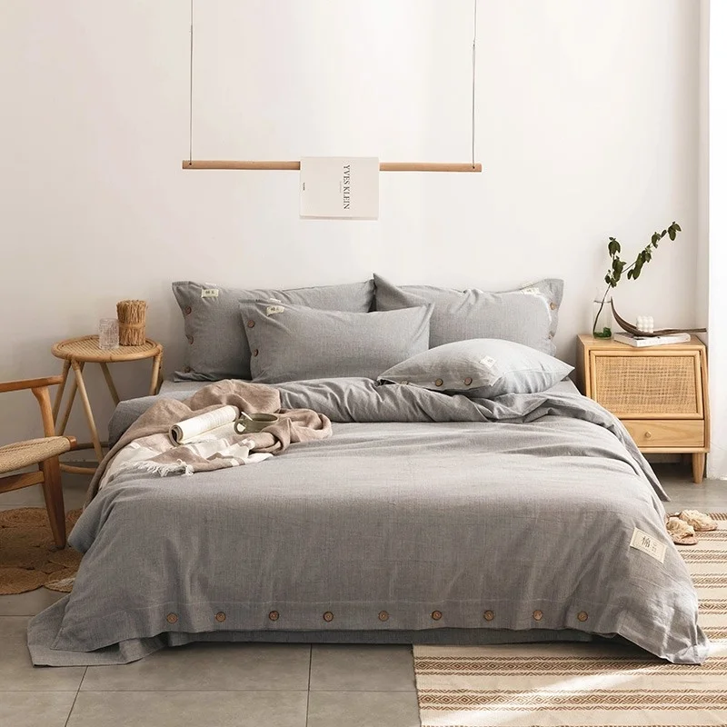 

25%Linen 75%Cotton Duvet Cover with Button Gray Breathable Ultra Soft Bed Sheet Pillowshams Easy Care Double Full Queen King