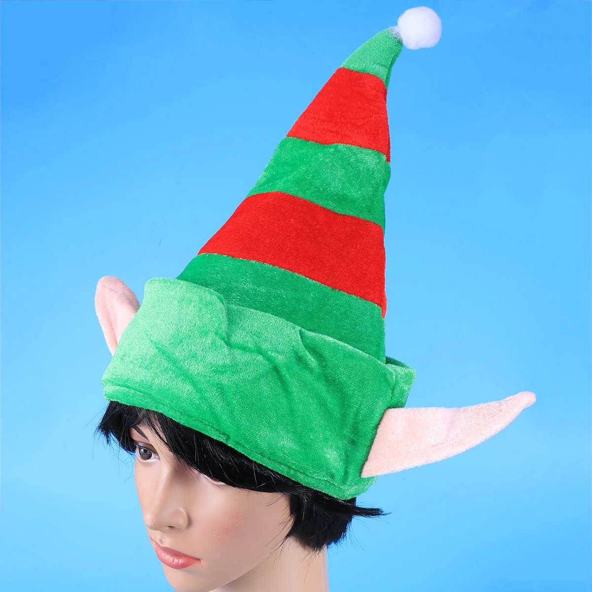 Creative Christmas Elf Hat with Ears Flannelette Cosplay Holiday Costume Party Props for Children Adults