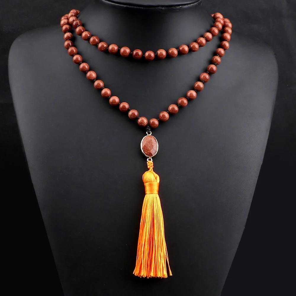 Ожерелье из натурального песчаника 8 мм синее золото каменные бусины 108 мала