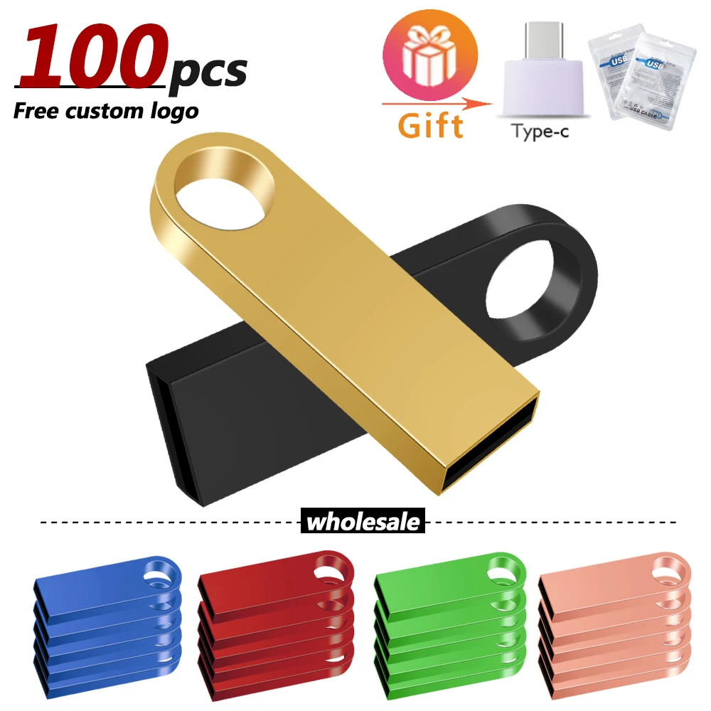 

100pcs Pen Drive Waterproof Metal Type-C Usb Flash Drive USB 2.0 U Disk Cle Usb Stick 4/8/16/32G 64G Pendrive Flash Memory LOGO