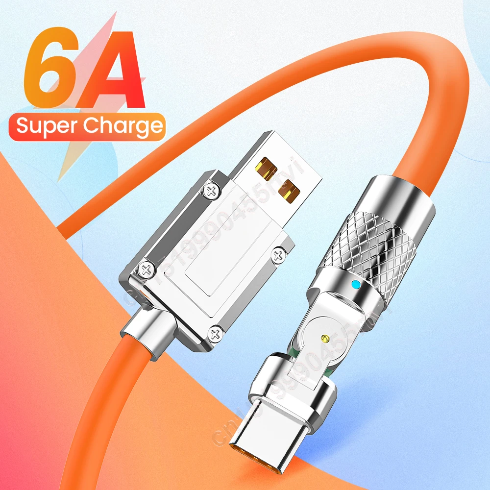 

180 Degree Rotatable 120w 6A Super Fast Charging Cable Mobile Game USB Type C Charge Elbow Cable For Xiaomi Huawei Samsung
