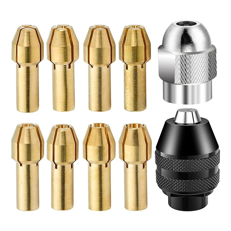 

Keyless Chuck Collet Set Brass Change Drill Collet 1/8In X 2, 3/32In X 2, 1/16In X 2, 1/32In X 2