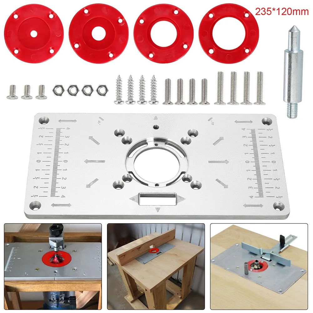 

6pcs Wood Trimmer RT0700C Router Table Insert Plate 31mm 25mm 13mm 7mm Router Insert Rings Fixing Screws Woodworking Tools Parts