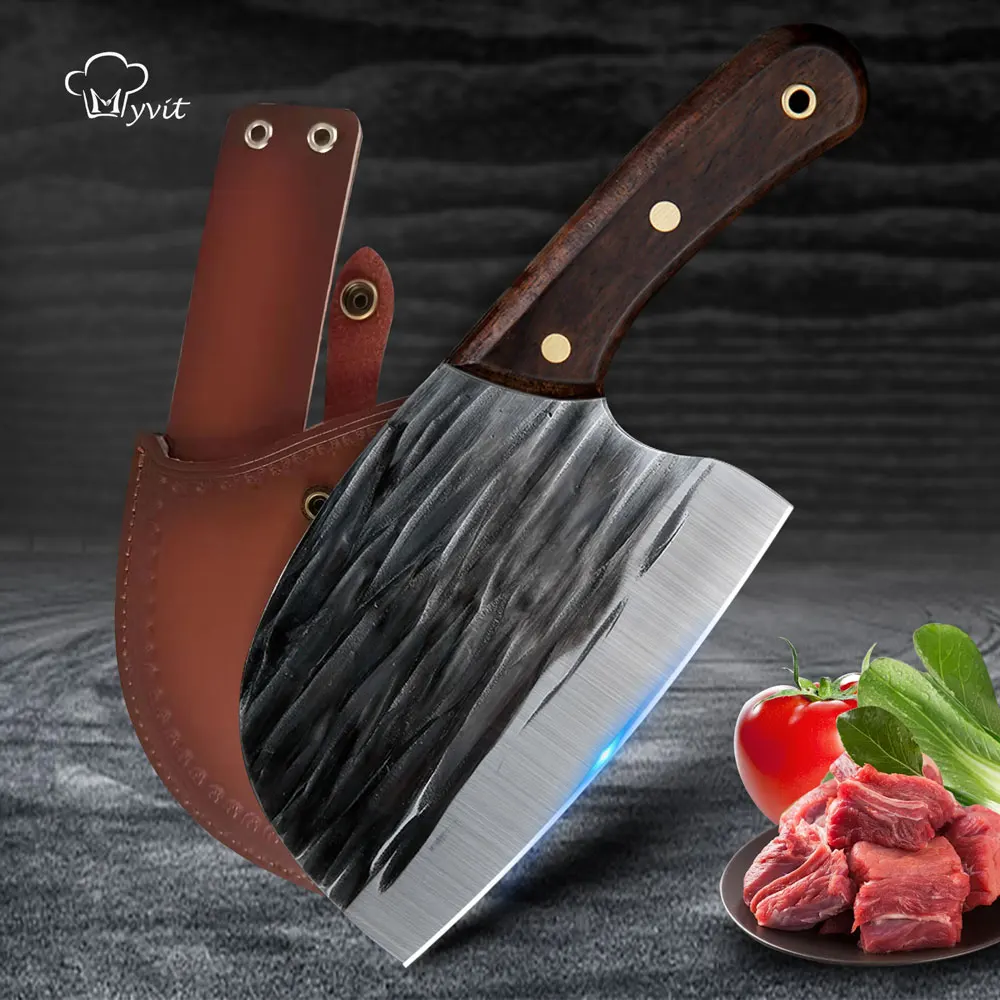 

Meat Cleaver Butcher Kitchen Knife Serbian Chef Knife With Sheath Chopping Bone Cutter Handmade for Outdoor Cooking Camping BBQ