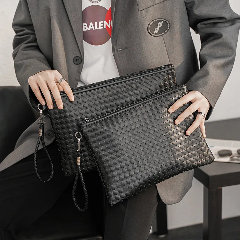 

Woven PU Leather Clutch for Men Handbags Business Fashion Men's Clutches Bag Hand Bag High Capacity Wallet Purse Bag Male Bolsos