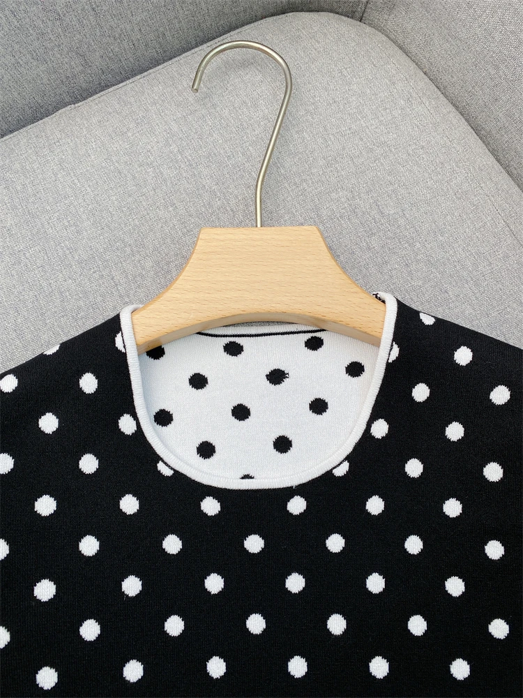 Трикотажный свитер в горошек модная и простая футболка с коротким рукавом