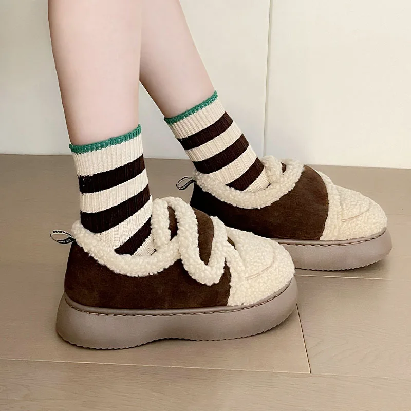 

Warm Lamb Wool Cotton Padded Shoes Women 2023 New Flat Thicken Plush Winter Boots Woman Non Slip Thick Bottom Ankle Snow Boots