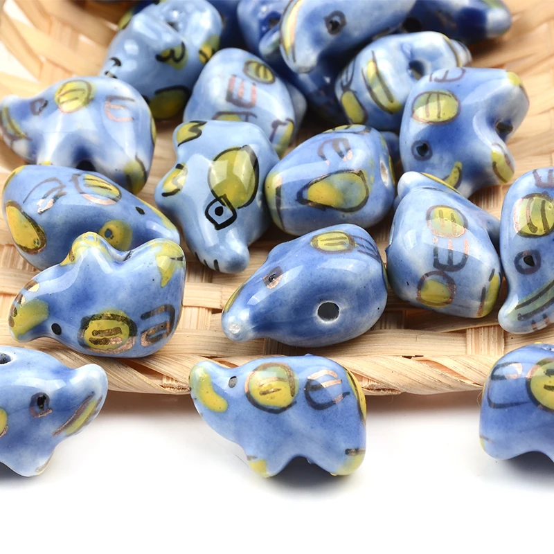 

12x13mm Hand Painted Lake Blue Elephant Porcelain Ceramic Beads for Jewelry Making Supplies Loose Spacer Beads Accesorios Diy