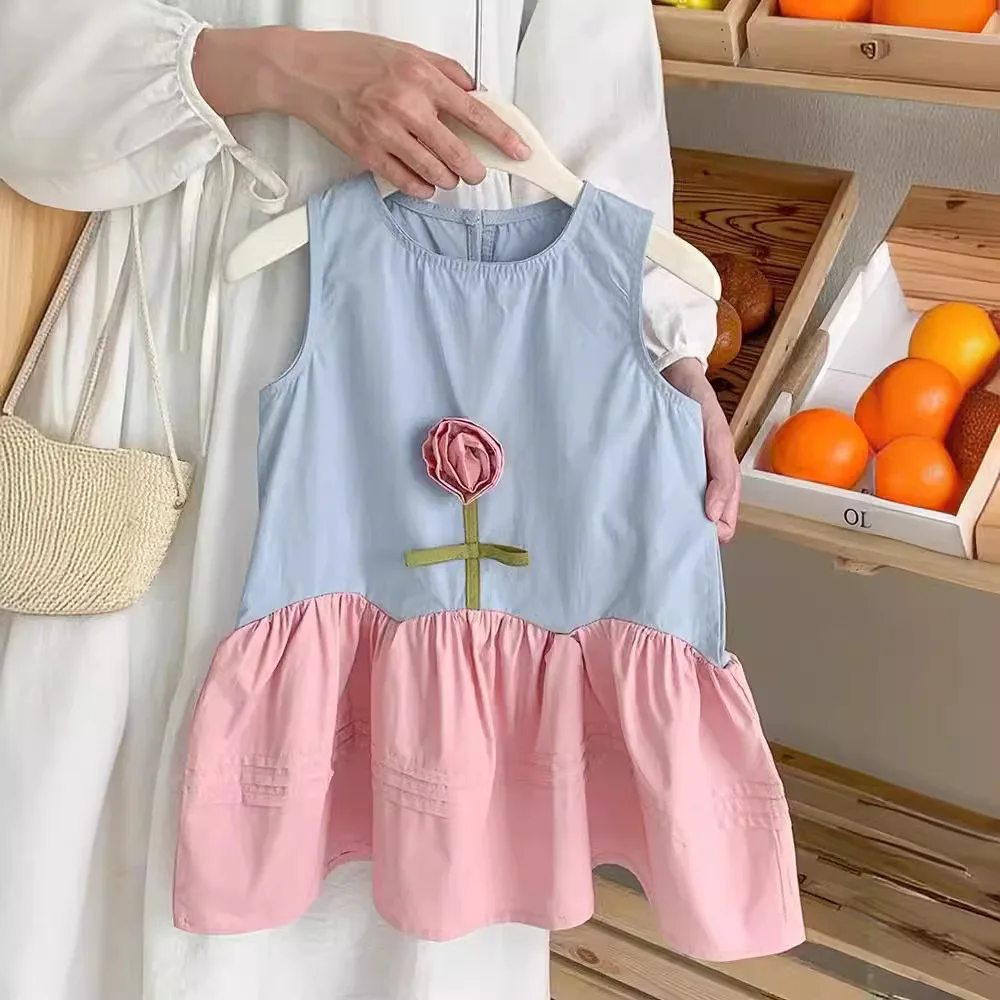 Повседневные платья для девочек лоскутное платье без рукавов с розой Детские от 1