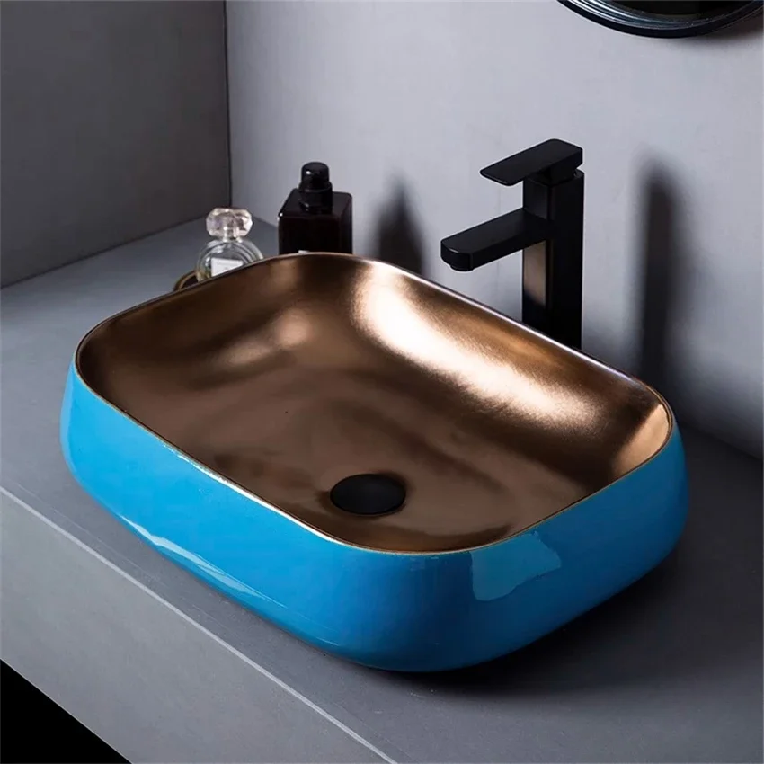 Роскошная настольная раковина в скандинавском стиле с одним металлическим