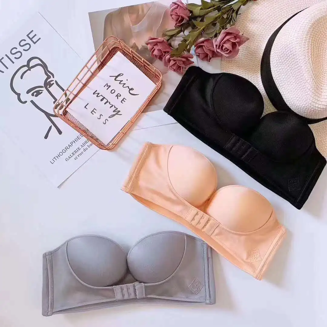 

3pcs Women Sexy Strapless Push Up Bra Front Closure Bralette Invisible Bras Underwear Lingerie 1/2 Cup Seamless Brassiere
